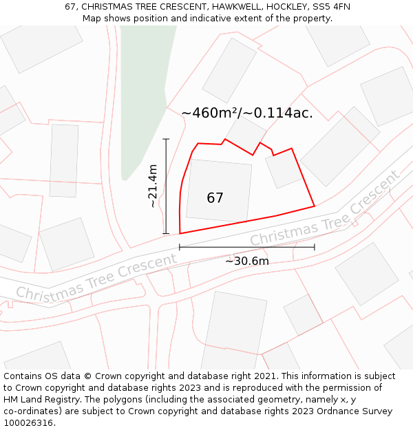67, CHRISTMAS TREE CRESCENT, HAWKWELL, HOCKLEY, SS5 4FN: Plot and title map