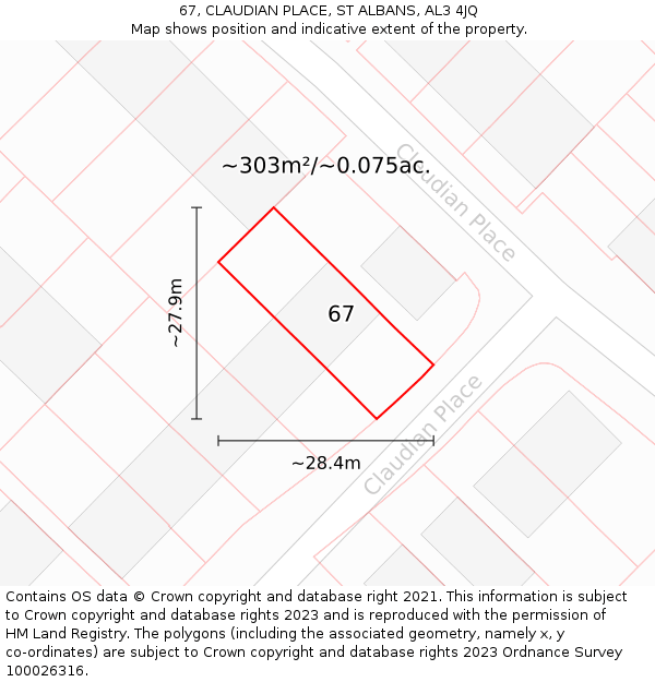67, CLAUDIAN PLACE, ST ALBANS, AL3 4JQ: Plot and title map