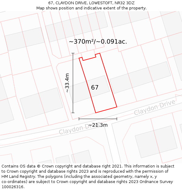 67, CLAYDON DRIVE, LOWESTOFT, NR32 3DZ: Plot and title map