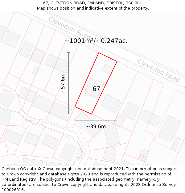 67, CLEVEDON ROAD, FAILAND, BRISTOL, BS8 3UL: Plot and title map