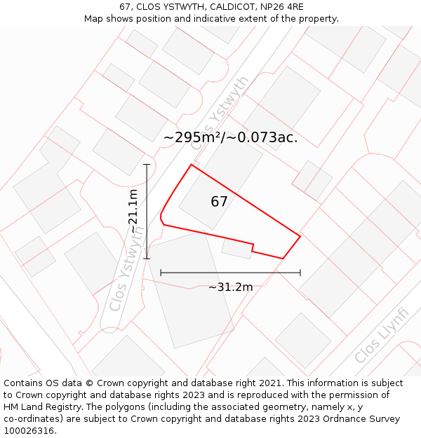 67, CLOS YSTWYTH, CALDICOT, NP26 4RE: Plot and title map