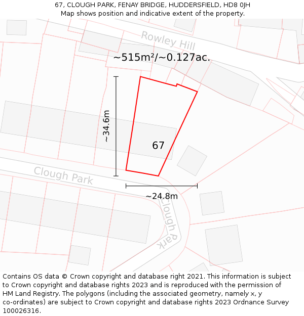 67, CLOUGH PARK, FENAY BRIDGE, HUDDERSFIELD, HD8 0JH: Plot and title map