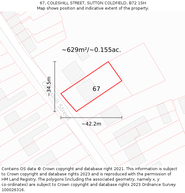 67, COLESHILL STREET, SUTTON COLDFIELD, B72 1SH: Plot and title map