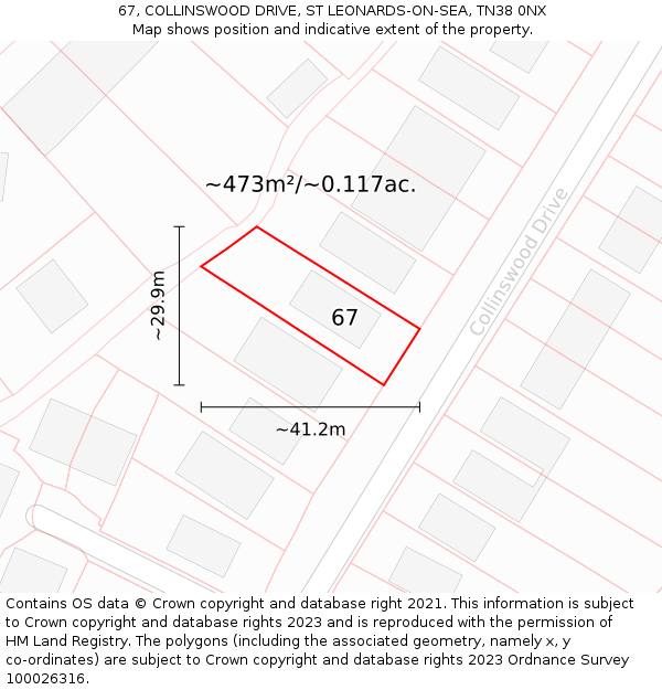 67, COLLINSWOOD DRIVE, ST LEONARDS-ON-SEA, TN38 0NX: Plot and title map