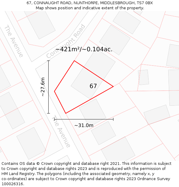 67, CONNAUGHT ROAD, NUNTHORPE, MIDDLESBROUGH, TS7 0BX: Plot and title map