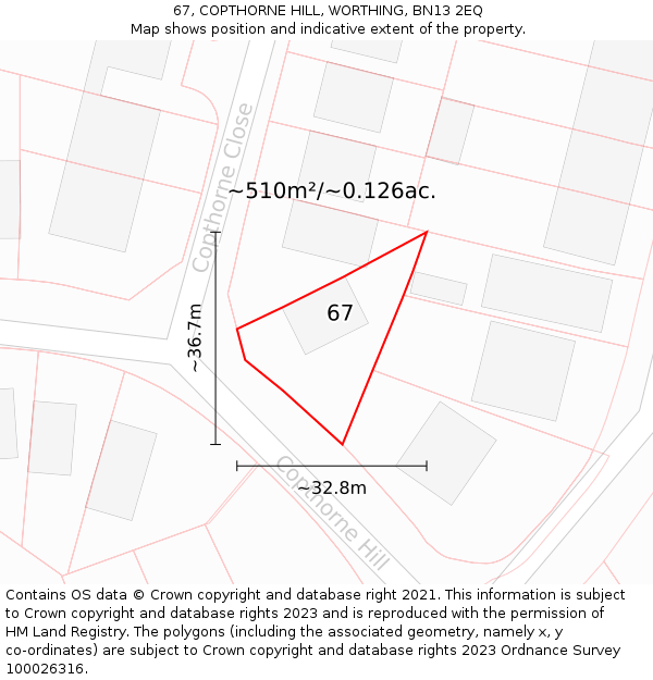 67, COPTHORNE HILL, WORTHING, BN13 2EQ: Plot and title map
