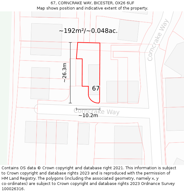67, CORNCRAKE WAY, BICESTER, OX26 6UF: Plot and title map