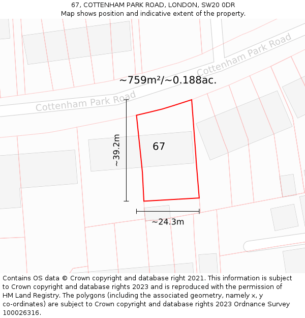 67, COTTENHAM PARK ROAD, LONDON, SW20 0DR: Plot and title map
