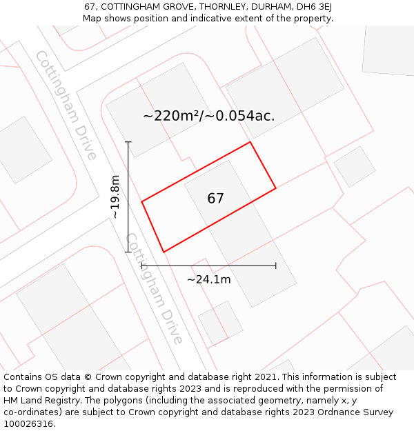 67, COTTINGHAM GROVE, THORNLEY, DURHAM, DH6 3EJ: Plot and title map