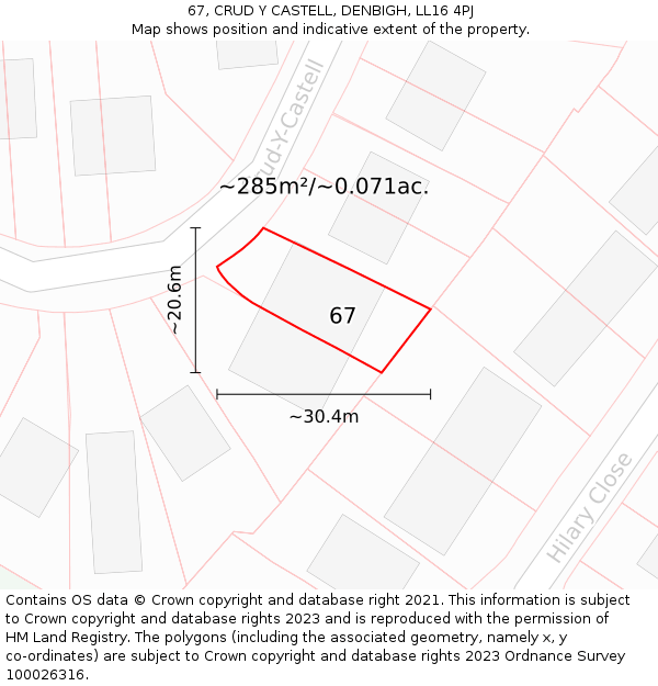 67, CRUD Y CASTELL, DENBIGH, LL16 4PJ: Plot and title map