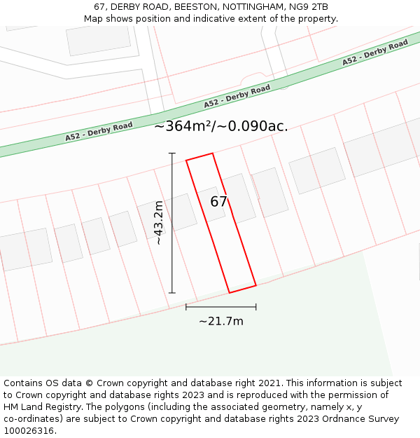 67, DERBY ROAD, BEESTON, NOTTINGHAM, NG9 2TB: Plot and title map