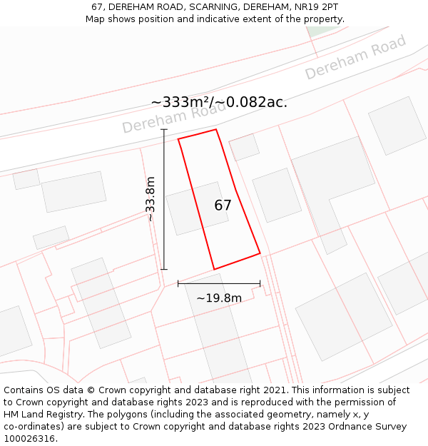 67, DEREHAM ROAD, SCARNING, DEREHAM, NR19 2PT: Plot and title map