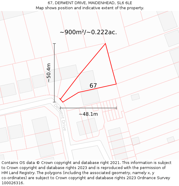 67, DERWENT DRIVE, MAIDENHEAD, SL6 6LE: Plot and title map