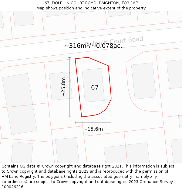 67, DOLPHIN COURT ROAD, PAIGNTON, TQ3 1AB: Plot and title map