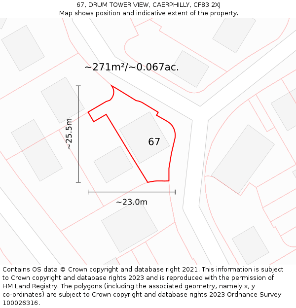 67, DRUM TOWER VIEW, CAERPHILLY, CF83 2XJ: Plot and title map