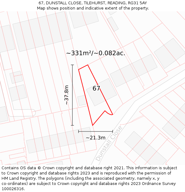 67, DUNSTALL CLOSE, TILEHURST, READING, RG31 5AY: Plot and title map