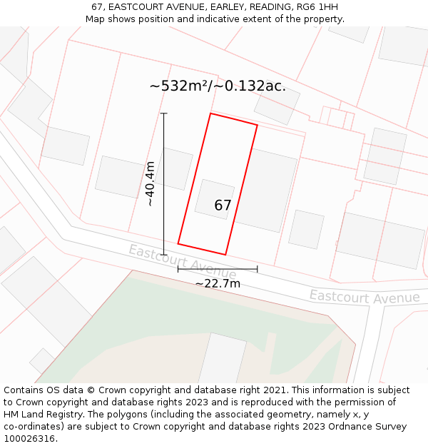 67, EASTCOURT AVENUE, EARLEY, READING, RG6 1HH: Plot and title map