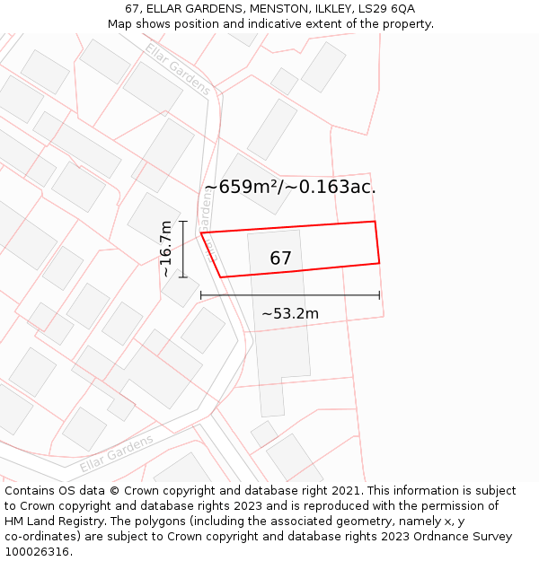 67, ELLAR GARDENS, MENSTON, ILKLEY, LS29 6QA: Plot and title map