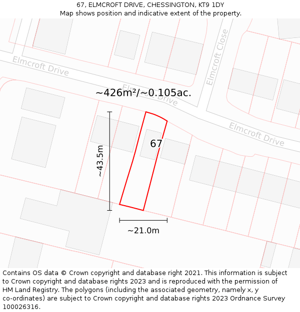 67, ELMCROFT DRIVE, CHESSINGTON, KT9 1DY: Plot and title map