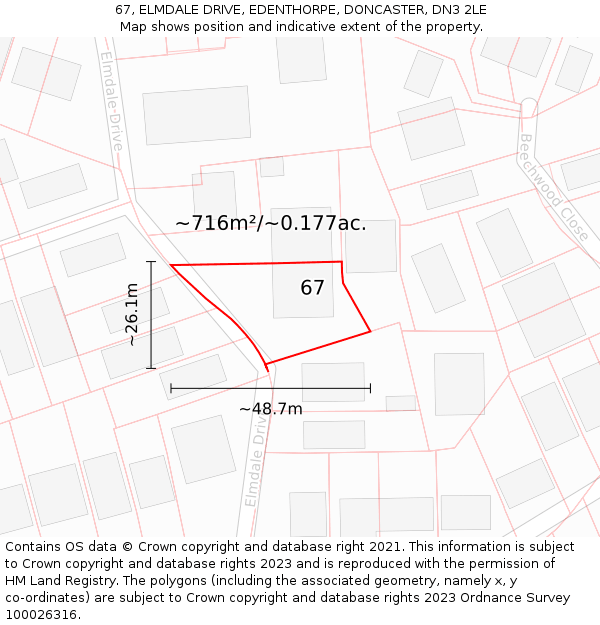 67, ELMDALE DRIVE, EDENTHORPE, DONCASTER, DN3 2LE: Plot and title map