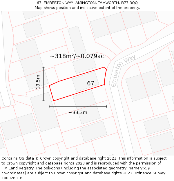 67, EMBERTON WAY, AMINGTON, TAMWORTH, B77 3QQ: Plot and title map