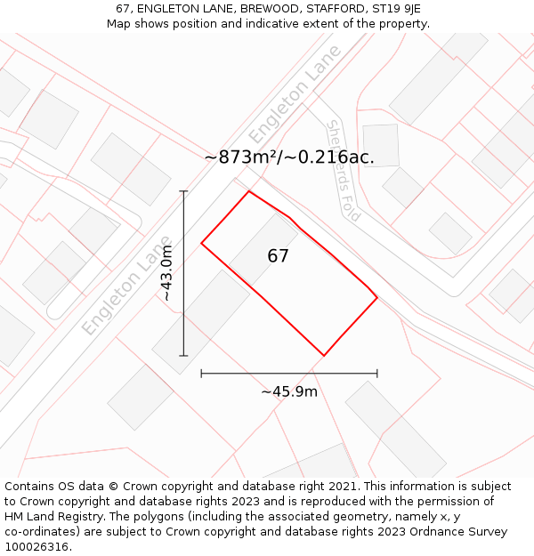 67, ENGLETON LANE, BREWOOD, STAFFORD, ST19 9JE: Plot and title map