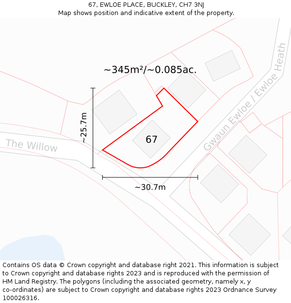 67, EWLOE PLACE, BUCKLEY, CH7 3NJ: Plot and title map
