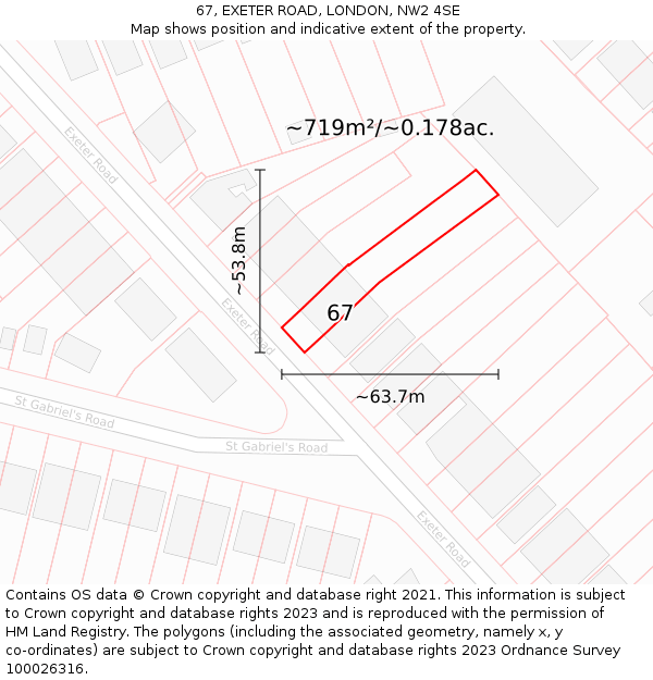 67, EXETER ROAD, LONDON, NW2 4SE: Plot and title map