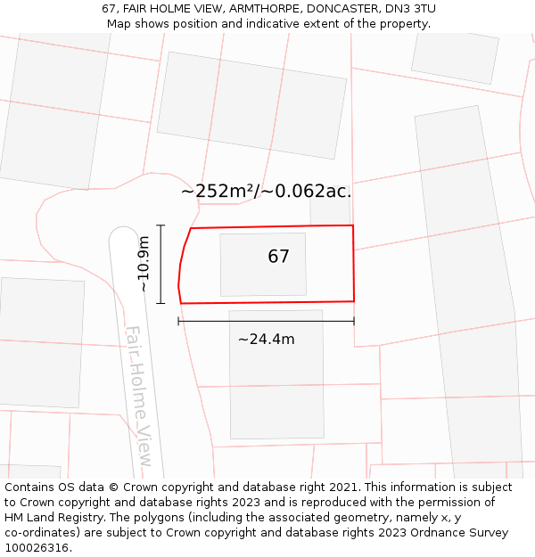 67, FAIR HOLME VIEW, ARMTHORPE, DONCASTER, DN3 3TU: Plot and title map