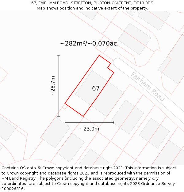 67, FAIRHAM ROAD, STRETTON, BURTON-ON-TRENT, DE13 0BS: Plot and title map