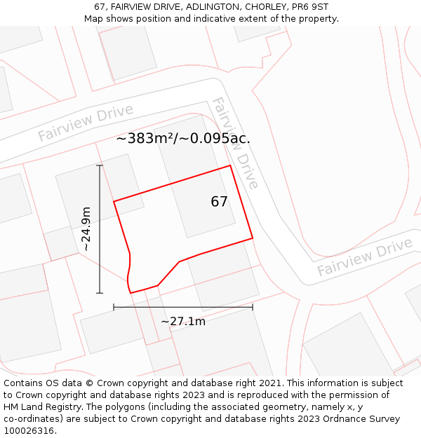67, FAIRVIEW DRIVE, ADLINGTON, CHORLEY, PR6 9ST: Plot and title map