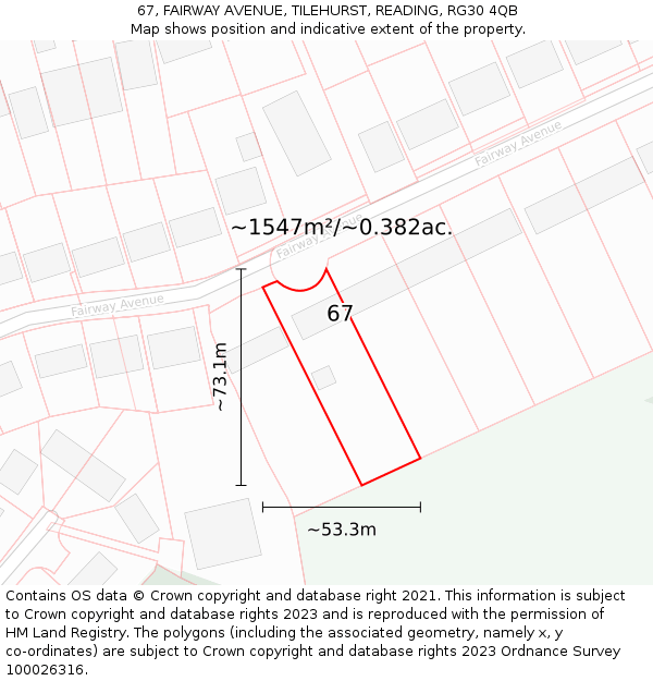 67, FAIRWAY AVENUE, TILEHURST, READING, RG30 4QB: Plot and title map