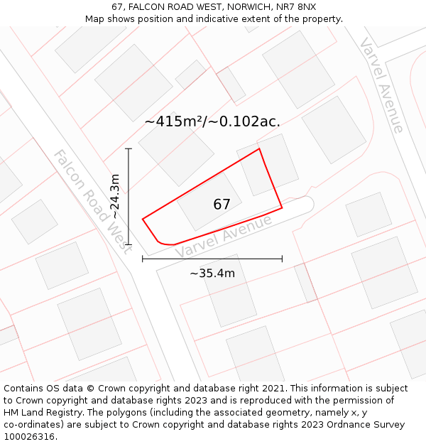 67, FALCON ROAD WEST, NORWICH, NR7 8NX: Plot and title map
