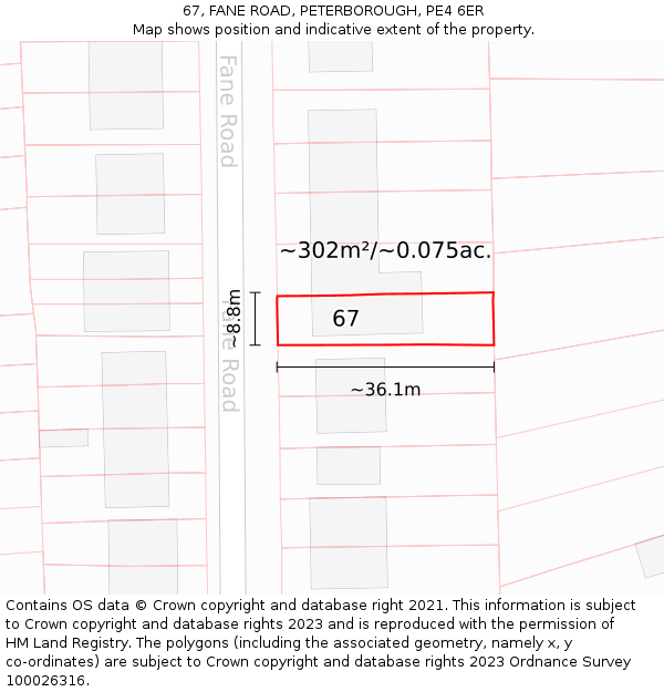 67, FANE ROAD, PETERBOROUGH, PE4 6ER: Plot and title map