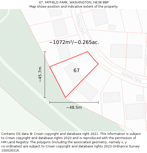 67, FATFIELD PARK, WASHINGTON, NE38 8BP: Plot and title map