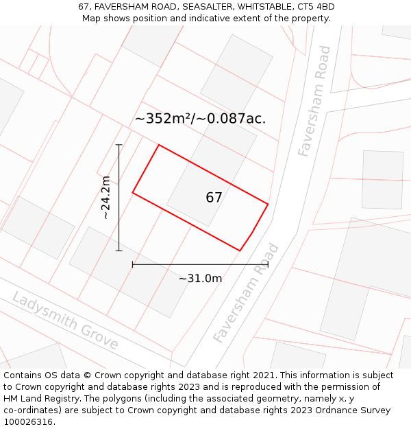 67, FAVERSHAM ROAD, SEASALTER, WHITSTABLE, CT5 4BD: Plot and title map