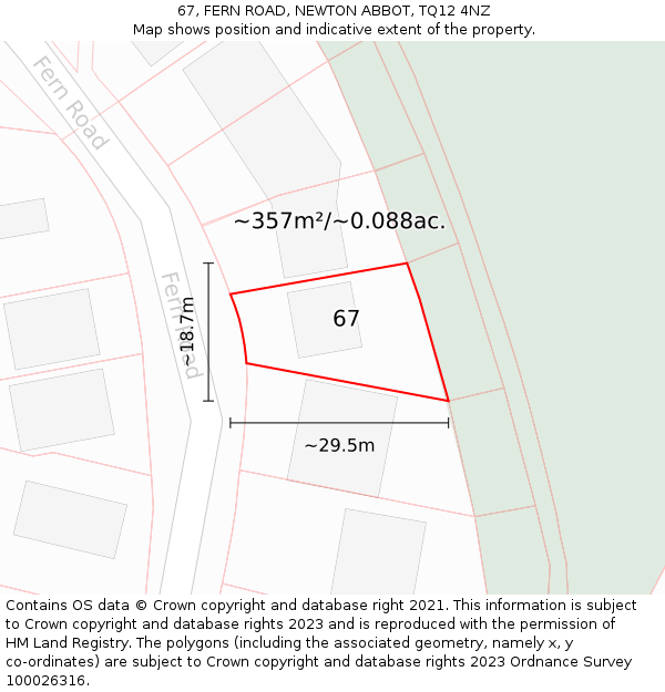67, FERN ROAD, NEWTON ABBOT, TQ12 4NZ: Plot and title map