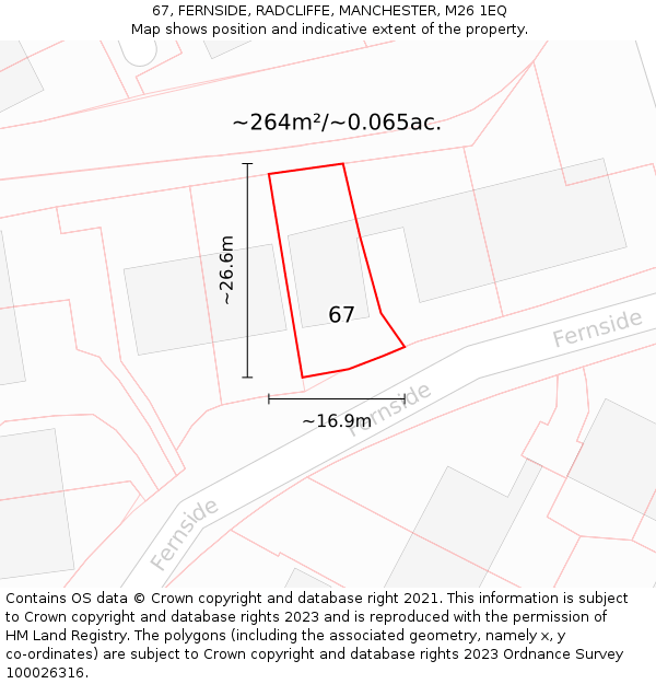 67, FERNSIDE, RADCLIFFE, MANCHESTER, M26 1EQ: Plot and title map