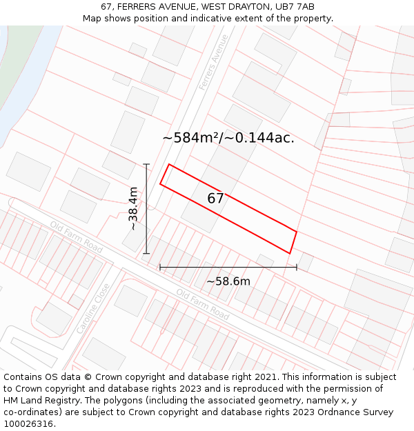 67, FERRERS AVENUE, WEST DRAYTON, UB7 7AB: Plot and title map