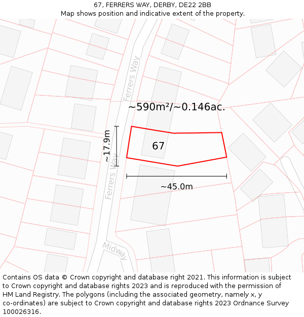67, FERRERS WAY, DERBY, DE22 2BB: Plot and title map