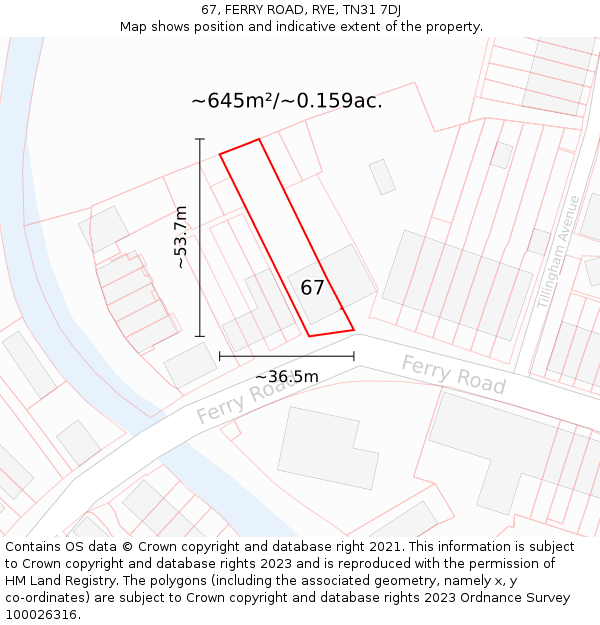 67, FERRY ROAD, RYE, TN31 7DJ: Plot and title map