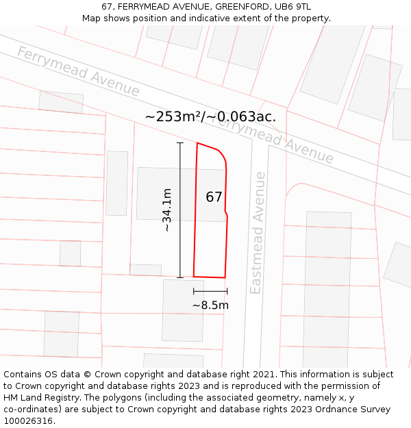 67, FERRYMEAD AVENUE, GREENFORD, UB6 9TL: Plot and title map