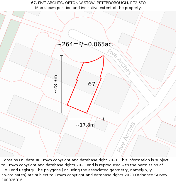 67, FIVE ARCHES, ORTON WISTOW, PETERBOROUGH, PE2 6FQ: Plot and title map