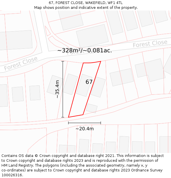 67, FOREST CLOSE, WAKEFIELD, WF1 4TL: Plot and title map