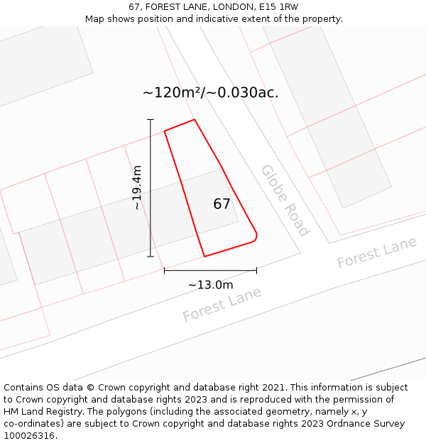 67, FOREST LANE, LONDON, E15 1RW: Plot and title map