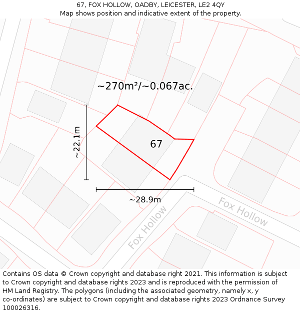 67, FOX HOLLOW, OADBY, LEICESTER, LE2 4QY: Plot and title map