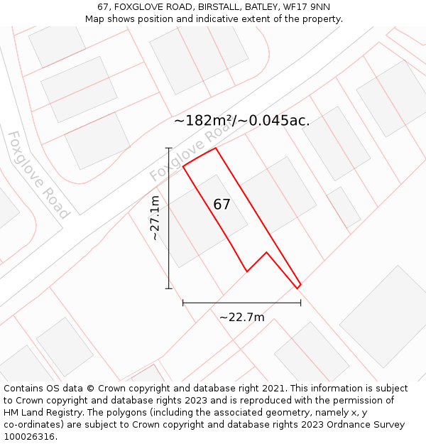 67, FOXGLOVE ROAD, BIRSTALL, BATLEY, WF17 9NN: Plot and title map