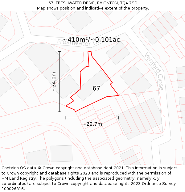 67, FRESHWATER DRIVE, PAIGNTON, TQ4 7SD: Plot and title map
