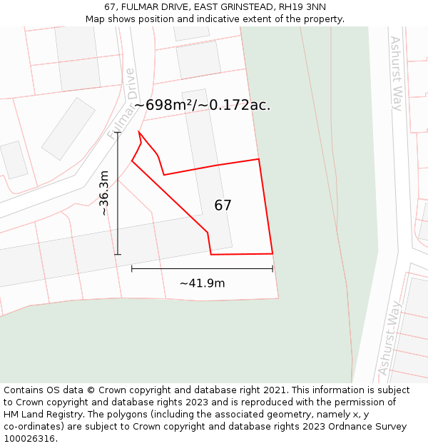 67, FULMAR DRIVE, EAST GRINSTEAD, RH19 3NN: Plot and title map