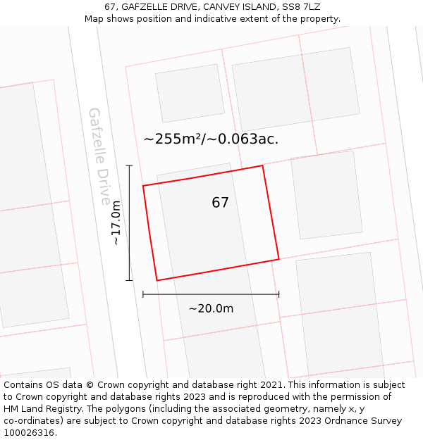 67, GAFZELLE DRIVE, CANVEY ISLAND, SS8 7LZ: Plot and title map